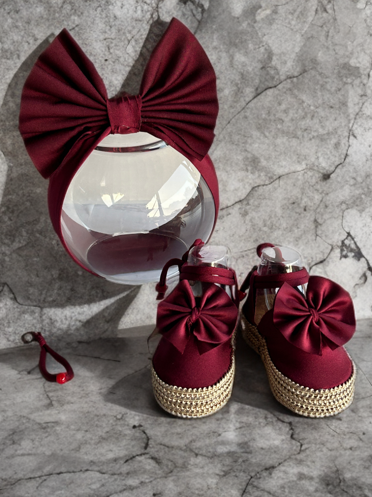 Burgundy Bow Booties